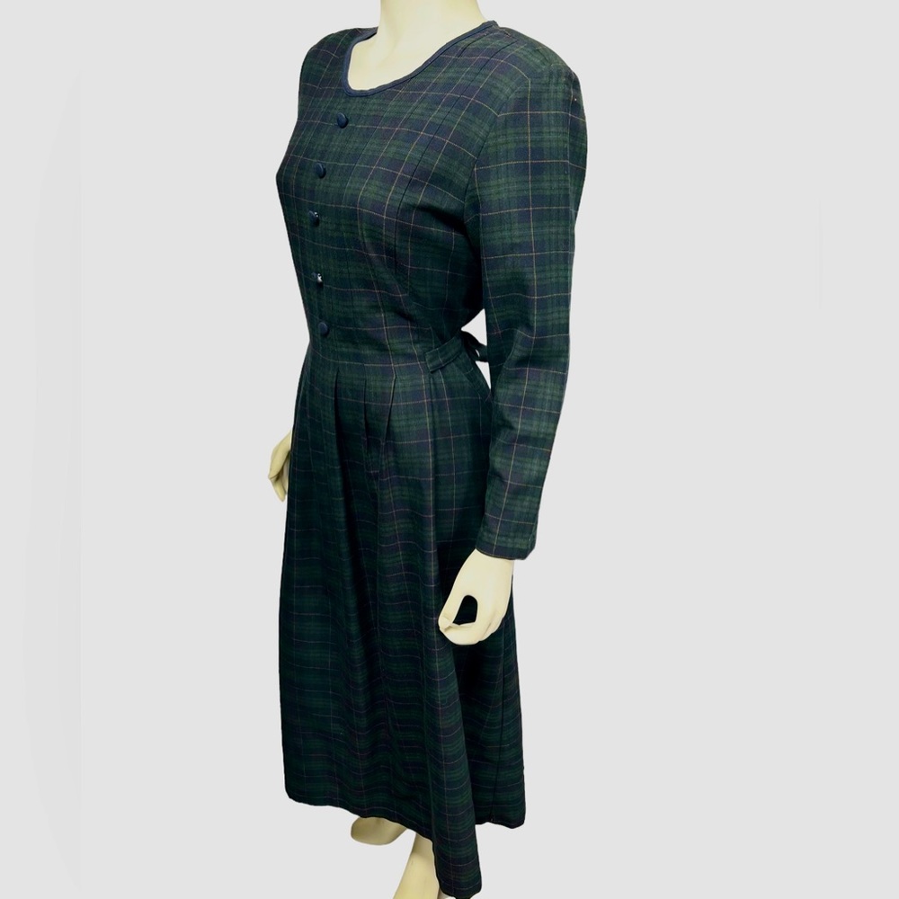 Vintage Plaid Maxi Dress Green Blue Long Sleeve Midi Dress Northern Traditions